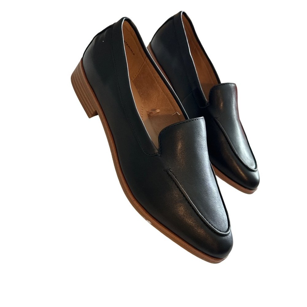 Aerosoles Easton NEW Leather Black Loafer Almond Toe Slip On Size 8.5